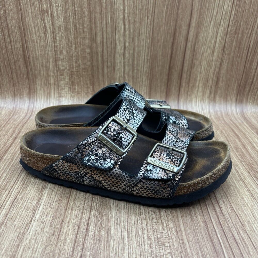 Birkenstock Sandals Arizona BS Unisex In Shiny Python Black Gold Women’s 7 EU 38